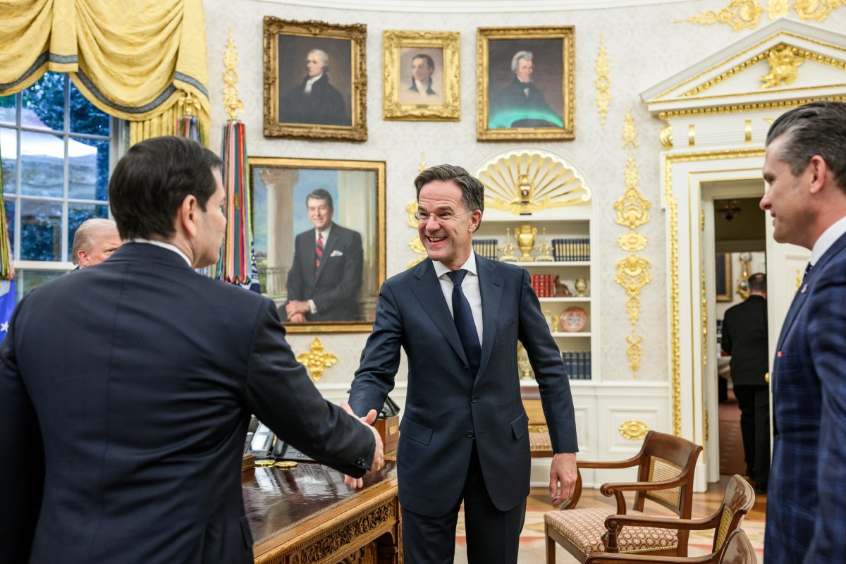 President Donald Trump meets with NATO Secretary General Mark Rutte, Secretary of State Marco Rubio, and Secretary of War Pete Hegseth in the Oval Office, Wednesday, October 22, 2025. (Official White House Photo by Molly Riley)