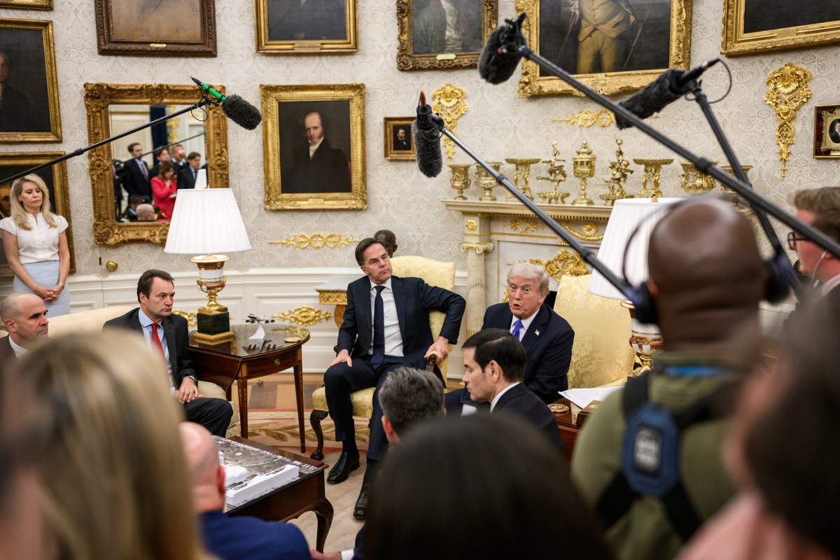 President Donald Trump speaks with members of the media alongside NATO Secretary General Mark Rutte, Secretary of State Marco Rubio, and Secretary of War Pete Hegseth in the Oval Office, Wednesday, October 22, 2025. (Official White House Photo by Molly Riley)