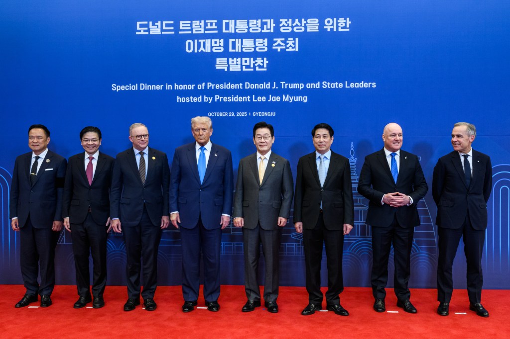 President Donald Trump attends a dinner in his honor hosted by President Lee Jae Myung of the Republic of Korea, on Wednesday, October 29, 2025, at the Hilton Hotel in Gyeongju, South Korea. (Official White House Photo by Molly Riley)