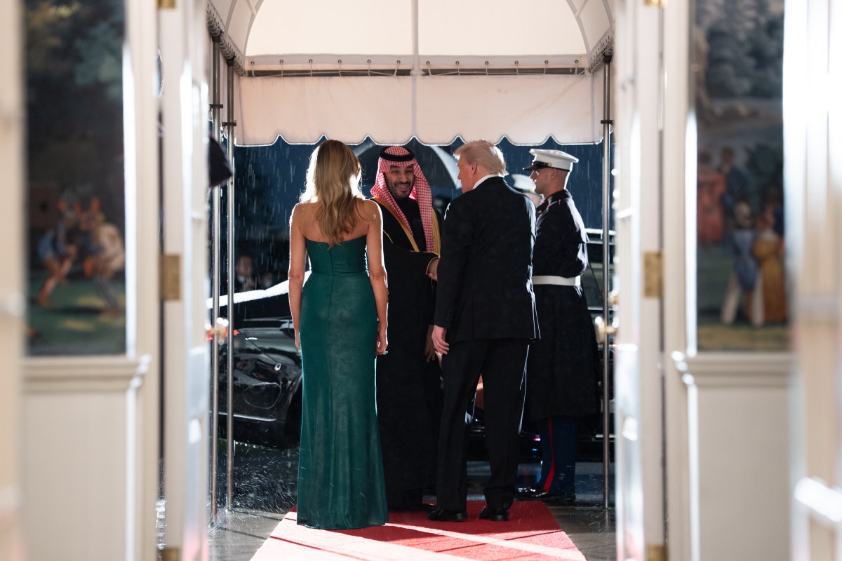 President Donald Trump and First Lady Melania Trump greet Crown Prince and Prime Minister Mohammed bin Salman Al Saud of Saudi Arabia, Tuesday, November 18, 2025, at the South Portico of the White House. (Official White House Photo by Andrea Hanks)