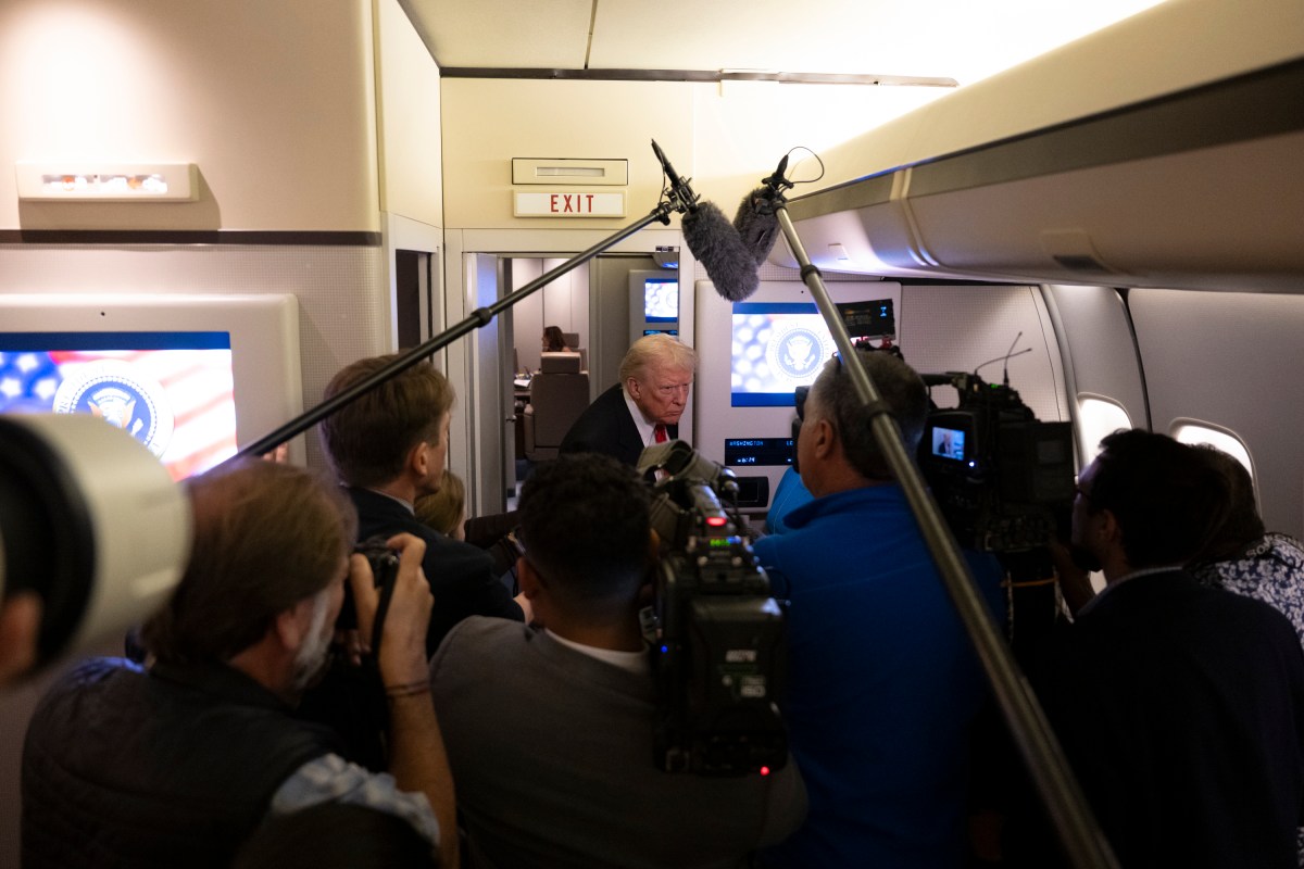 President Donald Trump speaks to the press aboard Air Force One after a trip to Florida on Sunday, November 2, 2025. (Official White House Photo by Joyce N. Boghosian)