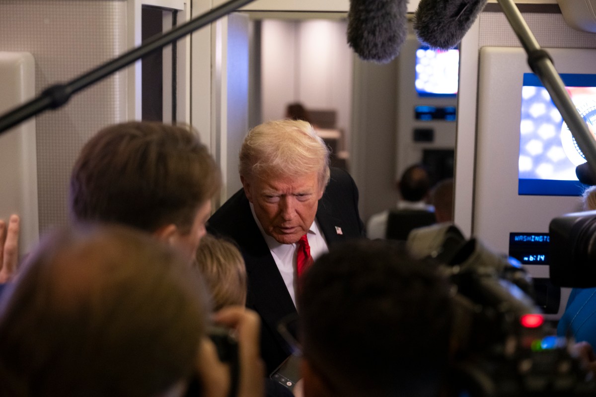 President Donald Trump speaks to the press aboard Air Force One after a trip to Florida on Sunday, November 2, 2025. (Official White House Photo by Joyce N. Boghosian)