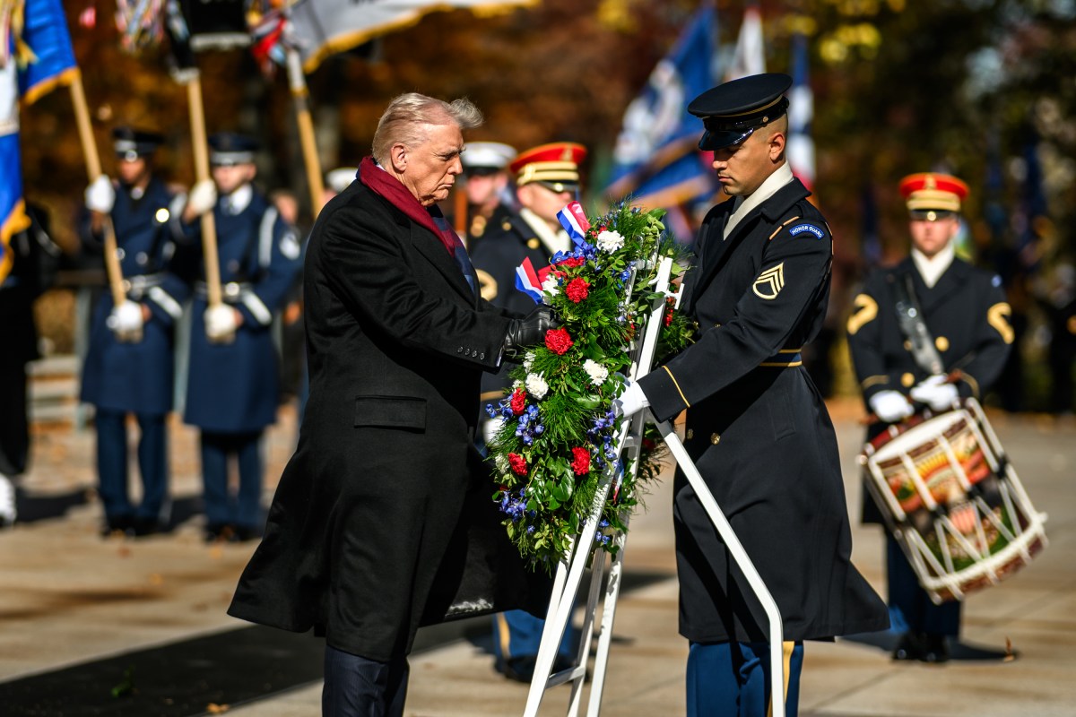 President Donald Trump participates in a wreath-laying ceremony at the Tomb of the Unknown Soldier in observance of Veterans Day, Tuesday, November 11, 2025, at Arlington National Cemetery in Arlington, Virginia. (Official White House Photo by Daniel Torok)