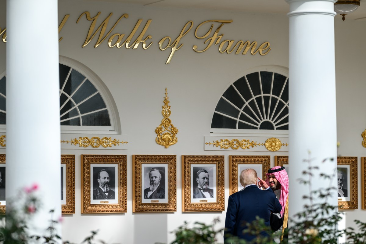 President Donald Trump and Crown Prince and Prime Minister Mohammed bin Salman Al Saud of Saudi Arabia walk along the West Colonnade of the White House to the Oval Office, Tuesday, November 18, 2025. (Official White House Photo by Daniel Torok)