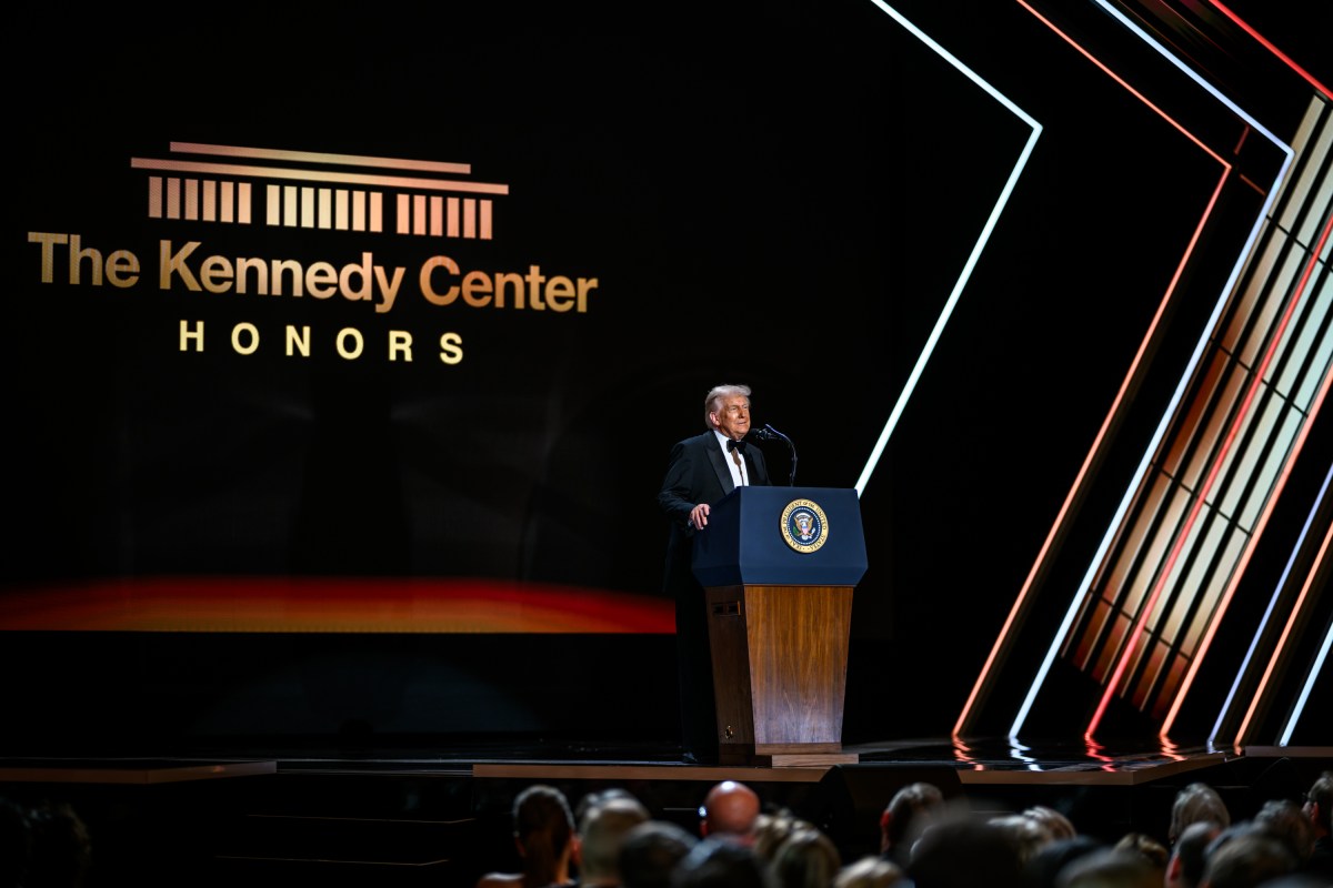 President Donald Trump delivers opening remarks at the Kennedy Center Honors celebrating Sylvester Stallone, Gloria Gaynor, George Strait, members of KISS, and Michael Crawford at the Kennedy Center in Washington, D.C., Sunday, December 7, 2025. (Official White House Photo by Daniel Torok)