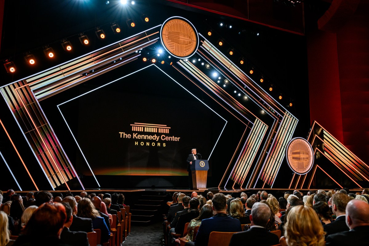 President Donald Trump delivers opening remarks at the Kennedy Center Honors celebrating Sylvester Stallone, Gloria Gaynor, George Strait, members of KISS, and Michael Crawford at the Kennedy Center in Washington, D.C., Sunday, December 7, 2025. (Official White House Photo by Daniel Torok)
