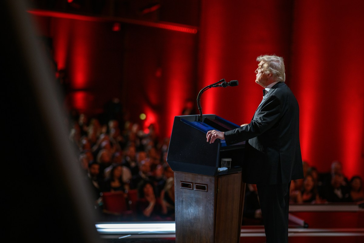 President Donald Trump delivers remarks at the Kennedy Center Honors celebrating Sylvester Stallone, Gloria Gaynor, George Strait, members of KISS, and Michael Crawford at the Kennedy Center in Washington, D.C., Sunday, December 7, 2025. (Official White House Photo by Daniel Torok)