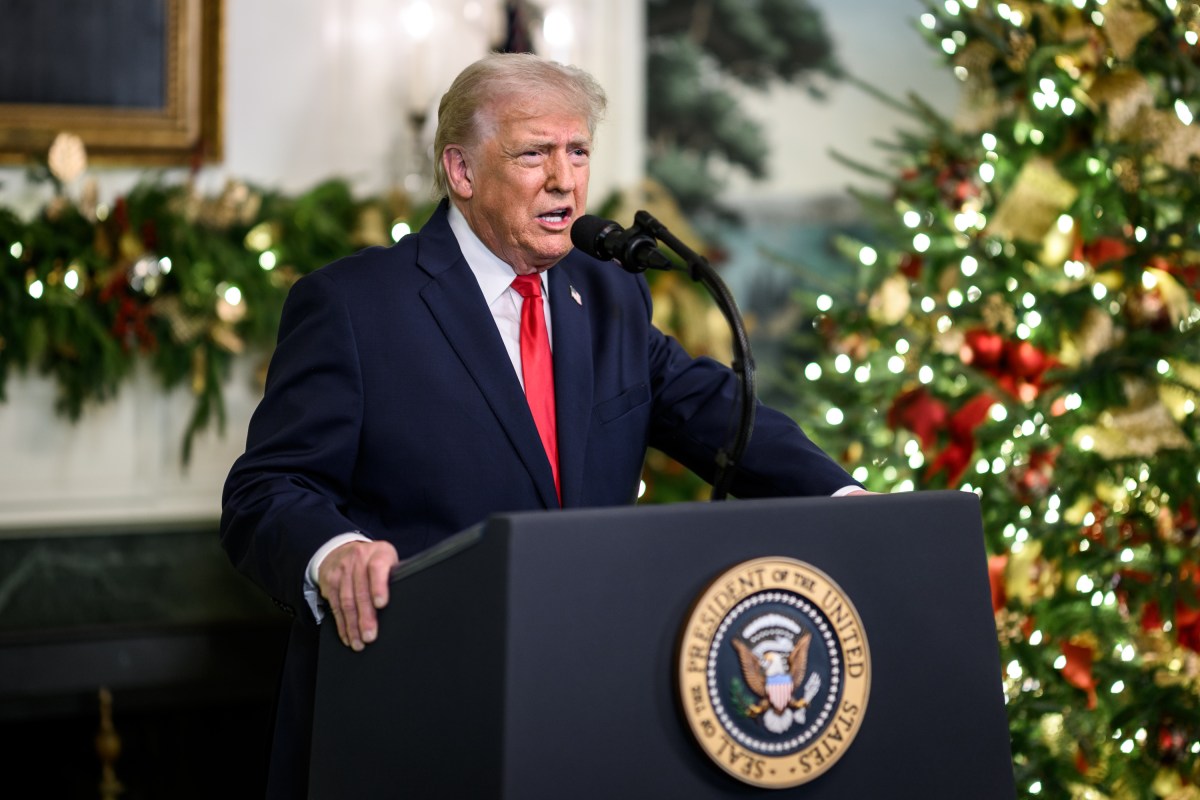 President Donald Trump addresses the nation, Wednesday, December 17, 2025, from the Diplomatic Reception Room of the White House. (Official White House Photo by Daniel Torok)