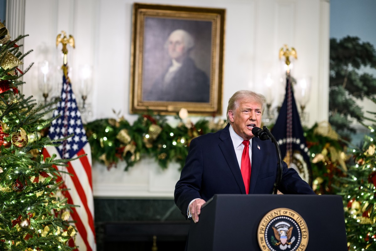 President Donald Trump addresses the nation, Wednesday, December 17, 2025, from the Diplomatic Reception Room of the White House. (Official White House Photo by Daniel Torok)