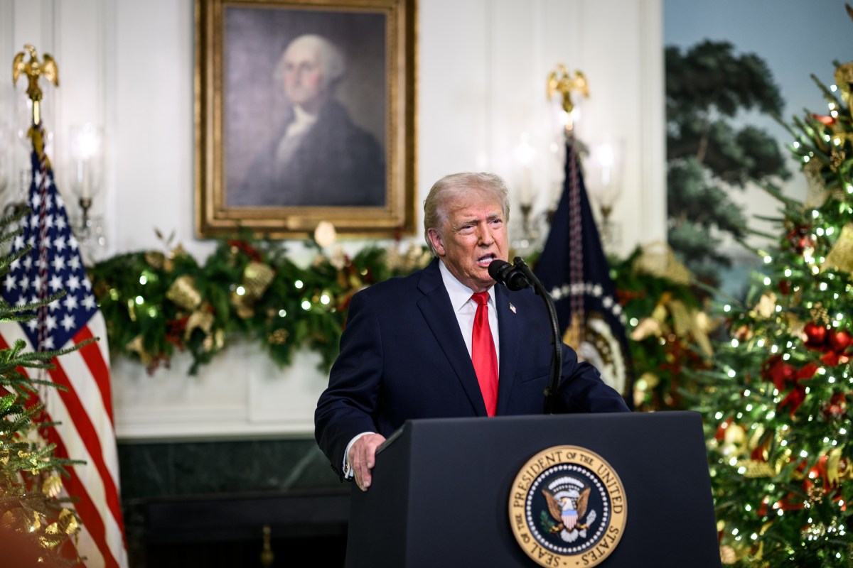 President Donald Trump addresses the nation, Wednesday, December 17, 2025, from the Diplomatic Reception Room of the White House. (Official White House Photo by Daniel Torok)