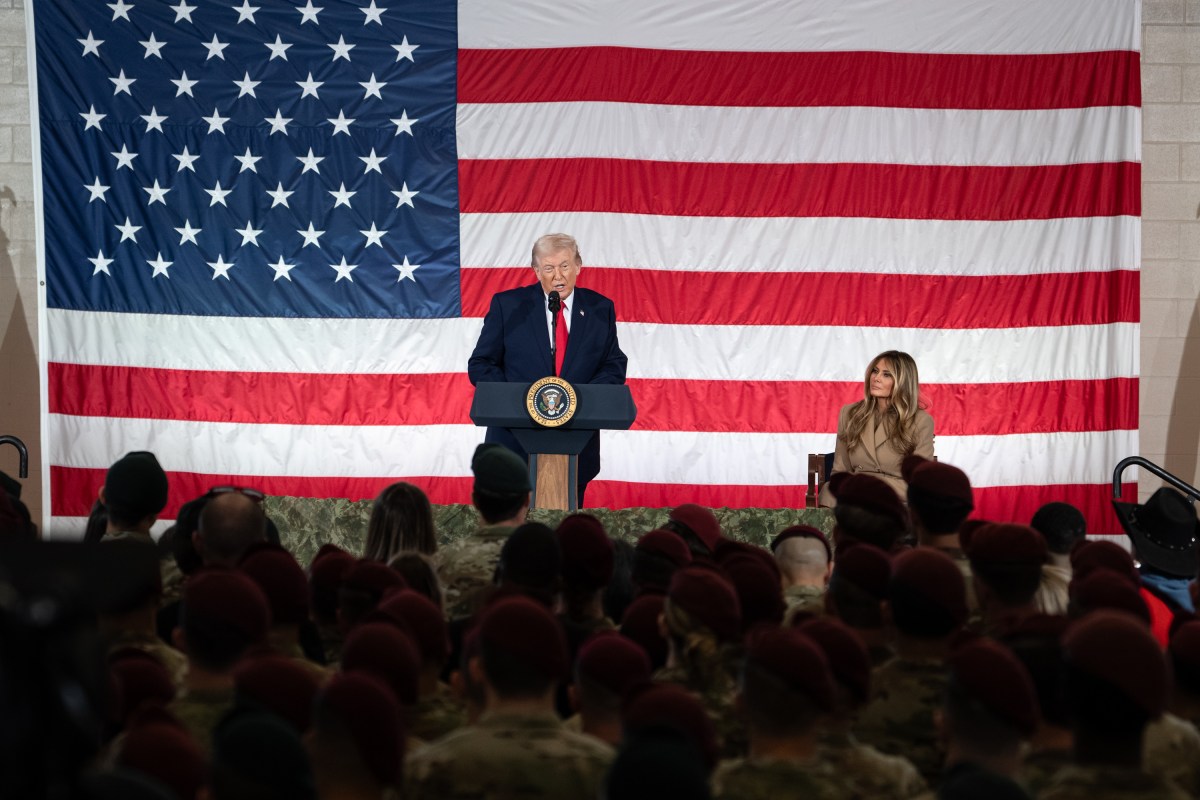 President Donald Trump and First Lady Melania Trump make remarks to military families at Fort Bragg, North Carolina, Friday, February 13, 2026. (Official White House Photo by Andrea Hanks)
