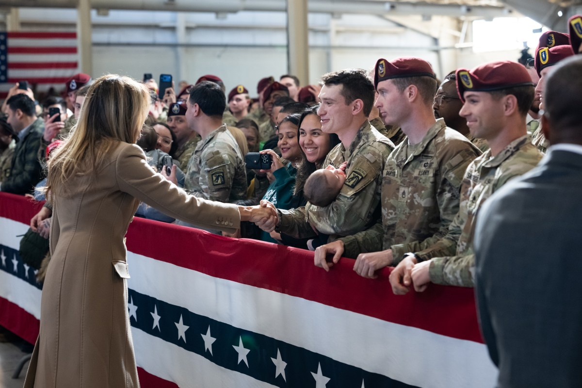 President Donald Trump and First Lady Melania Trump make remarks to military families at Fort Bragg, North Carolina, Friday, February 13, 2026. (Official White House Photo by Andrea Hanks)