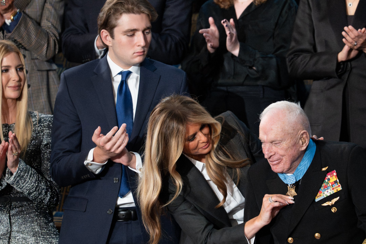 First Lady Melania Trump presented the Congressional Medal of Honor to Retired Navy pilot Capt. Royce Williams—a World War II, Korea, and Vietnam War veteran—who, after decades of his story being classified, was awarded the Medal for his actions during the Korean War. (Official White House Photo by Andrea Hanks)