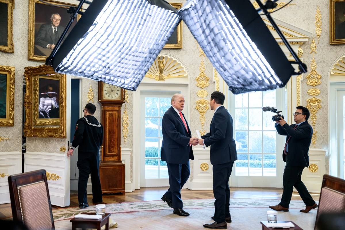 President Donald Trump sits for an interview tie NBC News anchor Tom Llamas in the Oval Office, Wednesday, February 4, 2026. (Official White House Photo by Molly Riley)