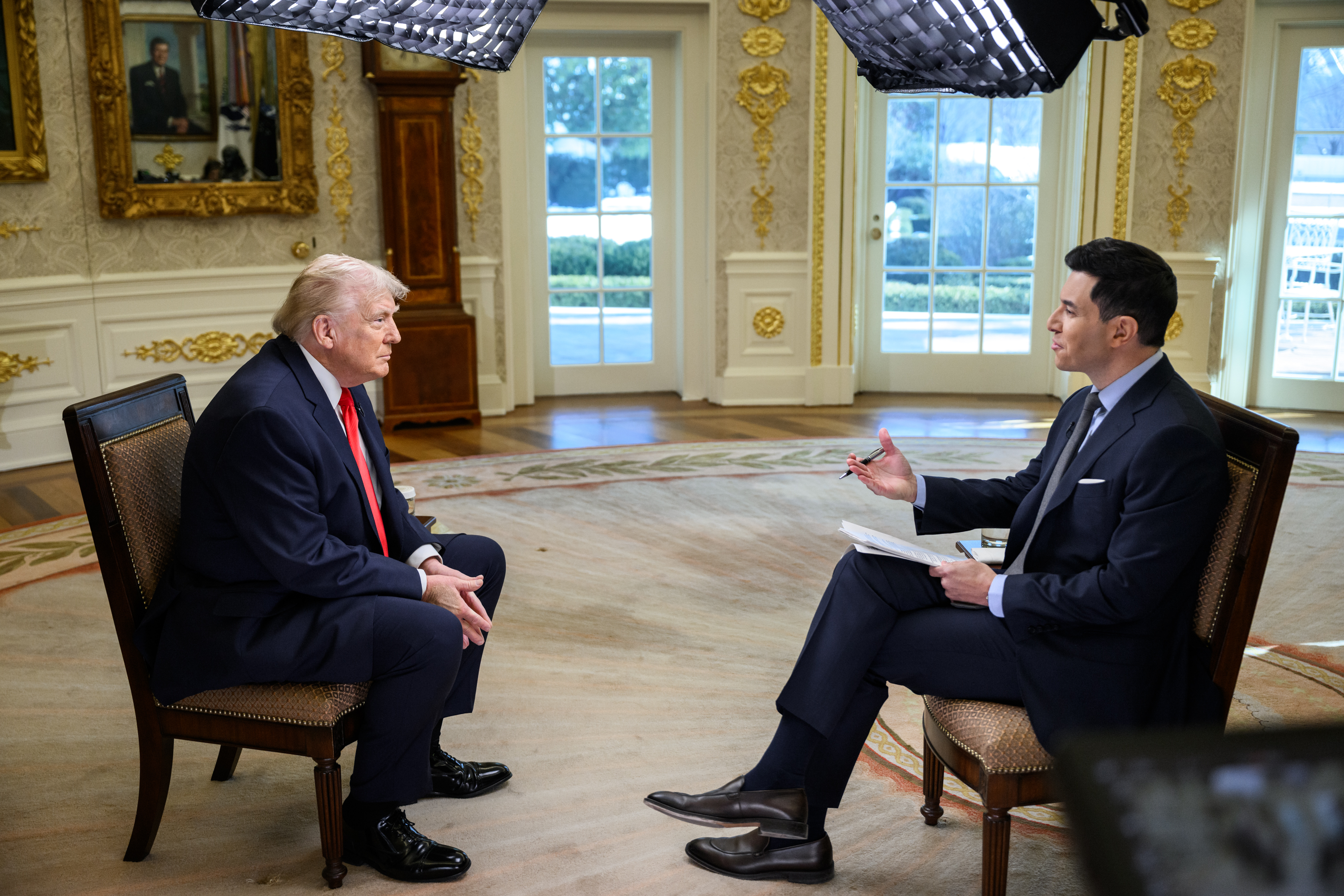 President Donald Trump sits for an interview tie NBC News anchor Tom Llamas in the Oval Office, Wednesday, February 4, 2026. (Official White House Photo by Molly Riley)