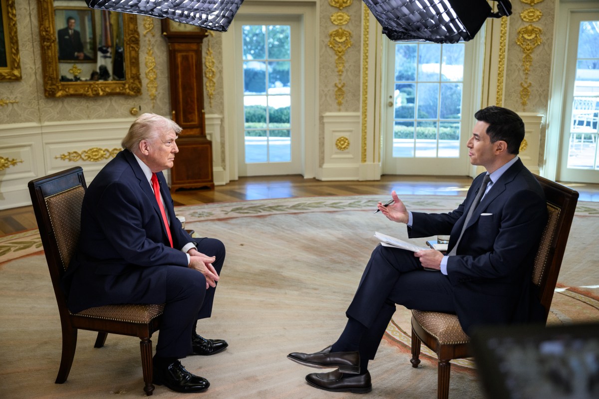 President Donald Trump sits for an interview tie NBC News anchor Tom Llamas in the Oval Office, Wednesday, February 4, 2026. (Official White House Photo by Molly Riley)