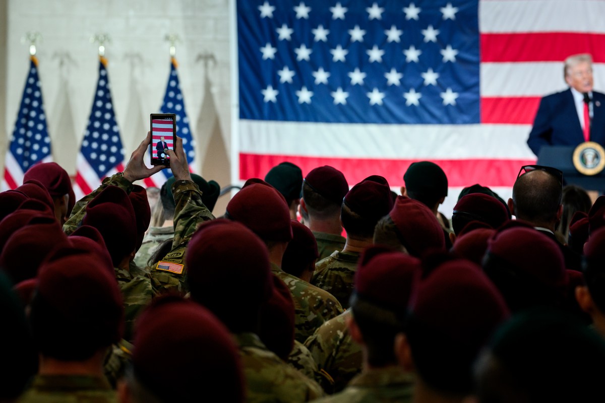 President Donald Trump delivers remarks to military families at Fort Bragg, North Carolina, Friday, February 13, 2026. (Official White House Photo by Daniel Torok)