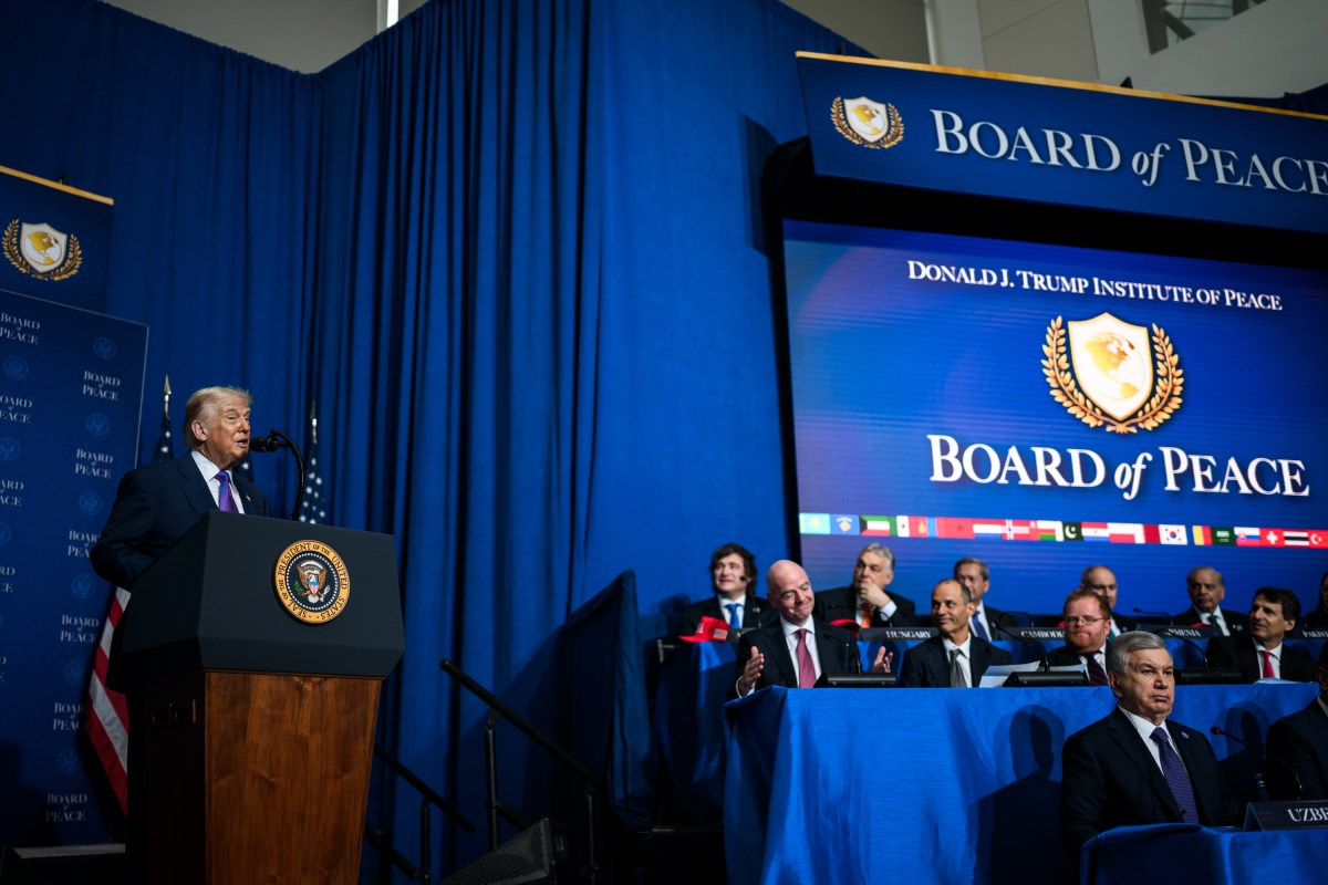 President Donald Trump participates in a Board of Peace meeting at the Donald J. Trump Institute of Peace in Washington, D.C., Thursday, February 19, 2026. (Official White House Photo by Daniel Torok)