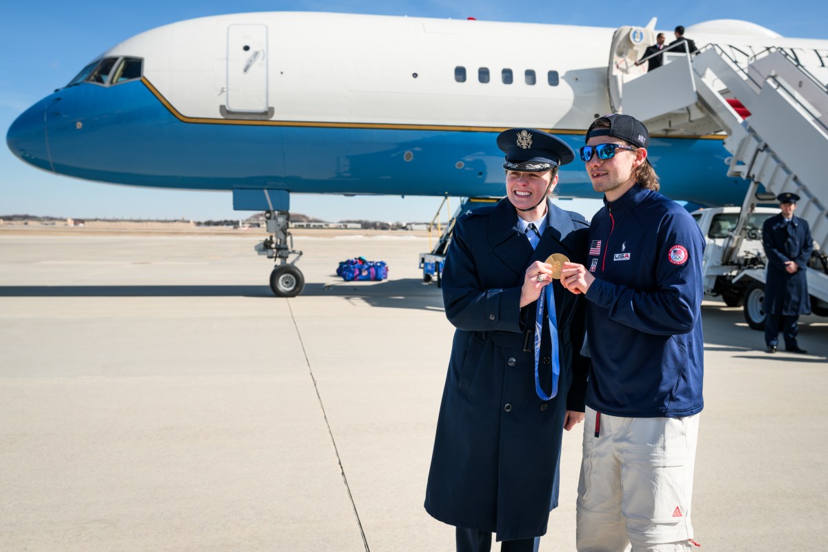 The U.S. Olympic Men’s Hockey Team arrive at Joint Base Andrews, Maryland, before touring the White House, Tuesday, February 24, 2026. (Official White House Photo by Daniel Torok)