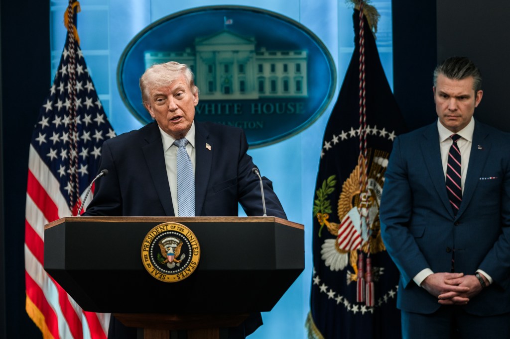 President Donald J. Trump updates members of the media on the rescue of missing U.S. airmen in Iran, Monday, April 6, 2026, at the James S. Brady Press Briefing Room of the White House. (Official White House Photo by Daniel Torok)